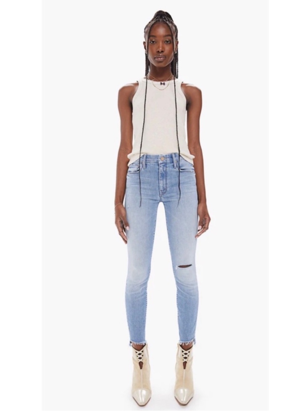 NEW MOTHER Looker Ankle Step Fray Jeans